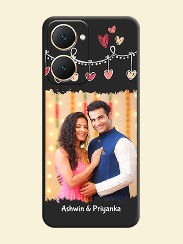 Pink Love Hangings with Name On Space Black Custom Soft Matte Mobile Back Cover - Vivo Y18i