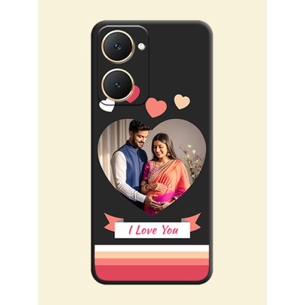 Love Shaped Photo with Colorful Stripes On Space Black Custom Soft Matte Mobile Back Cover - Vivo Y18i Love Shaped Photo with Colorful Stripes On Space Black Custom Soft Matte Mobile Back Cover - Vivo Y18i
