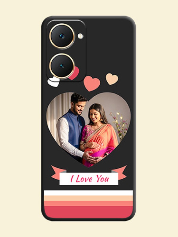 Love Shaped Photo with Colorful Stripes On Space Black Custom Soft Matte Mobile Back Cover - Vivo Y18i