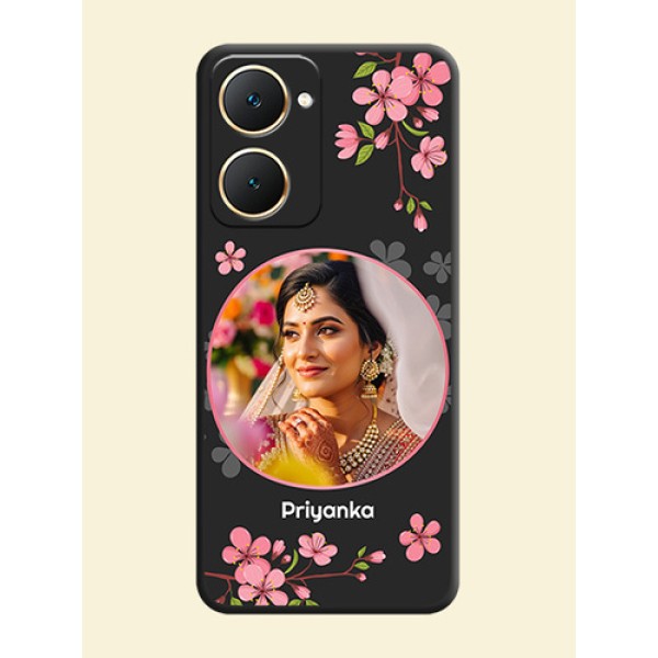 Round Image with Pink Color Floral Design on Photo On Space Black Custom Soft Matte Mobile Back Cover - Vivo Y18i Round Image with Pink Color Floral Design on Photo On Space Black Custom Soft Matte Mobile Back Cover - Vivo Y18i