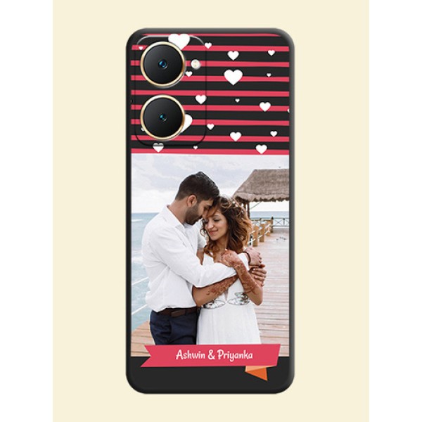 White Color Love Symbols with Pink Lines Pattern On Space Black Custom Soft Matte Mobile Back Cover - Vivo Y18T