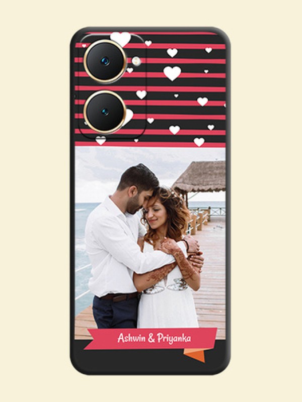 White Color Love Symbols with Pink Lines Pattern On Space Black Custom Soft Matte Mobile Back Cover - Vivo Y18T