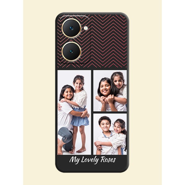 Wave Pattern with 3 Image Holder On Space Black Custom Soft Matte Mobile Back Cover - Vivo Y18T Wave Pattern with 3 Image Holder On Space Black Custom Soft Matte Mobile Back Cover - Vivo Y18T
