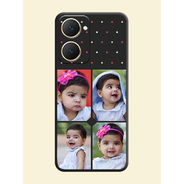 Multicolor Dotted Pattern with 4 Image Holder On Space Black Custom Soft Matte Mobile Back Cover - Vivo Y18T Multicolor Dotted Pattern with 4 Image Holder On Space Black Custom Soft Matte Mobile Back Cover - Vivo Y18T