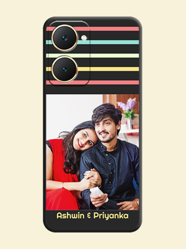 Color Stripes with Photo and Text on Photo On Space Black Custom Soft Matte Mobile Back Cover - Vivo Y18T