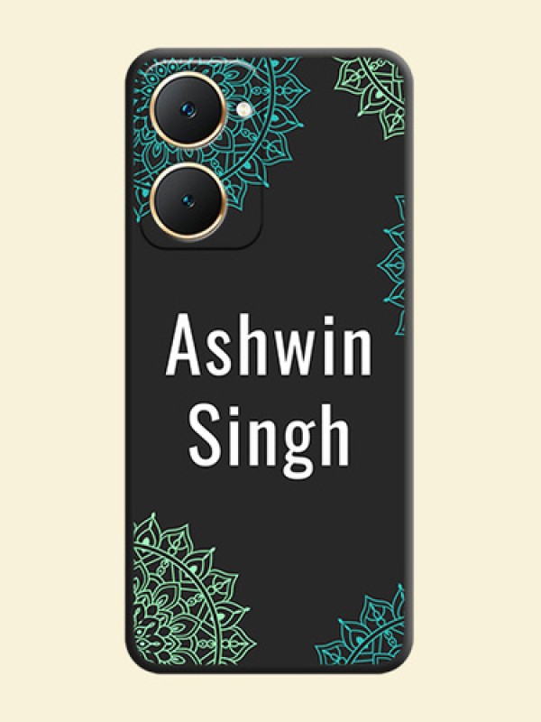 Your Name with Floral Design On Space Black Custom Soft Matte Mobile Back Cover - Vivo Y18T