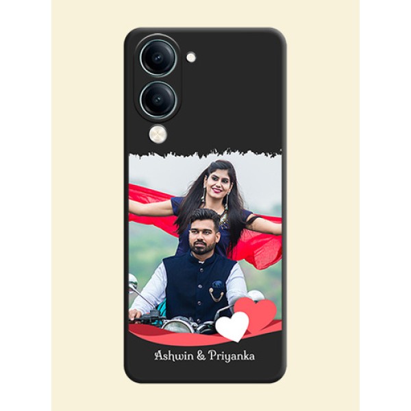 Pin Color Love Shaped Ribbon Design with Text On Space Black Custom Soft Matte Mobile Back Cover - Vivo Y19 5G