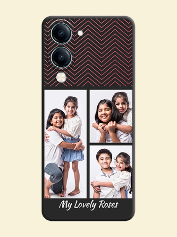 Wave Pattern with 3 Image Holder On Space Black Custom Soft Matte Mobile Back Cover - Vivo Y19 5G