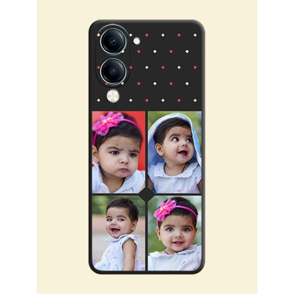 Multicolor Dotted Pattern with 4 Image Holder On Space Black Custom Soft Matte Mobile Back Cover - Vivo Y19 5G Multicolor Dotted Pattern with 4 Image Holder On Space Black Custom Soft Matte Mobile Back Cover - Vivo Y19 5G