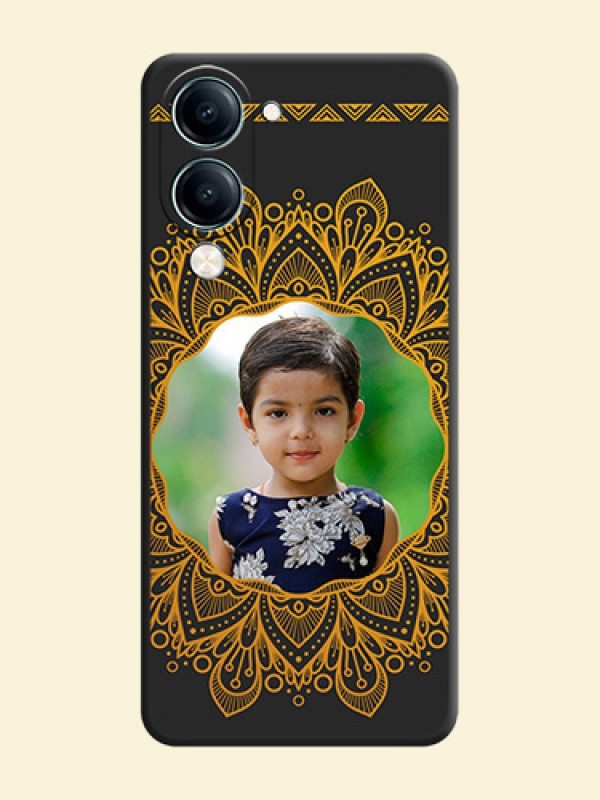 Round Image with Floral Design On Space Black Custom Soft Matte Mobile Back Cover - Vivo Y19 5G