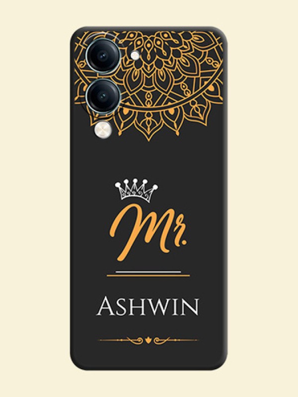 Mr Name with Floral Design On Space Black Custom Soft Matte Mobile Back Cover - Vivo Y19 5G