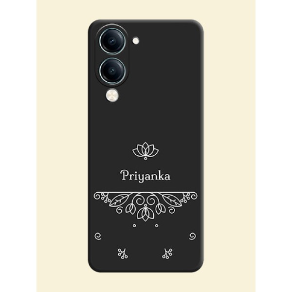 Lotus Garden Custom Text On Space Black Custom Soft Matte Mobile Back Cover - Vivo Y19 5G Lotus Garden Custom Text On Space Black Custom Soft Matte Mobile Back Cover - Vivo Y19 5G