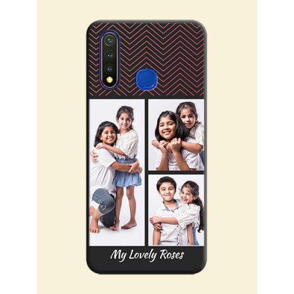 Wave Pattern with 3 Image Holder on Space Black Custom Soft Matte Back Cover - Vivo Y19 Wave Pattern with 3 Image Holder on Space Black Custom Soft Matte Back Cover - Vivo Y19