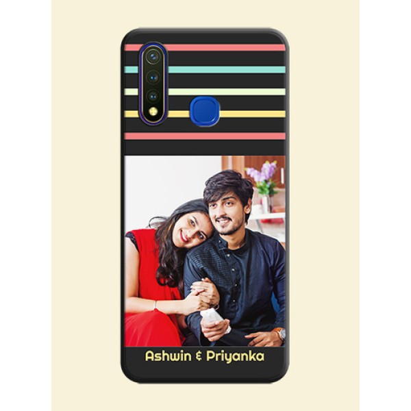 Color Stripes with Photo and Text - Photo on Space Black Soft Matte Mobile Case - Vivo Y19 Color Stripes with Photo and Text - Photo on Space Black Soft Matte Mobile Case - Vivo Y19