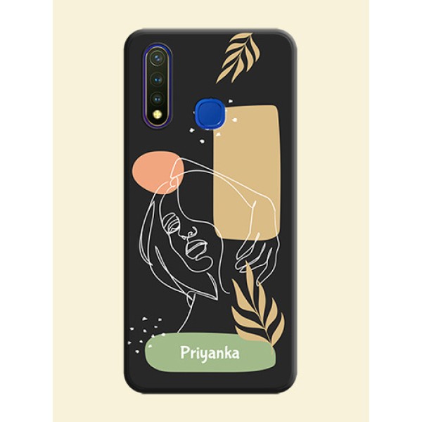Custom Text With Line Art Of Women & Leaves Design On Space Black Personalized Soft Matte Phone Covers -Vivo Y19