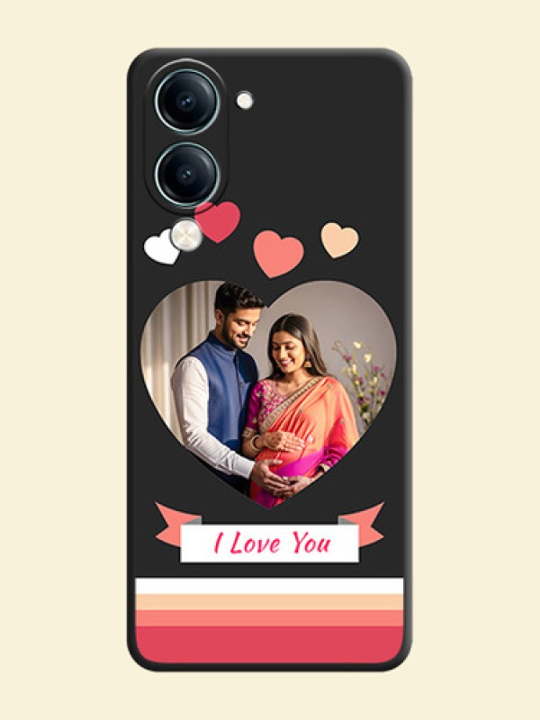 Love Shaped Photo with Colorful Stripes On Space Black Custom Soft Matte Mobile Back Cover - Vivo Y19e