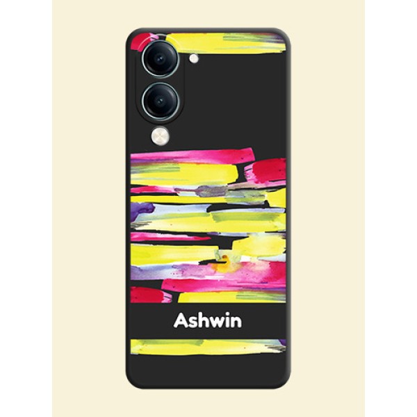 Brush Coloured On Space Black Custom Soft Matte Mobile Back Cover - Vivo Y19e Brush Coloured On Space Black Custom Soft Matte Mobile Back Cover - Vivo Y19e