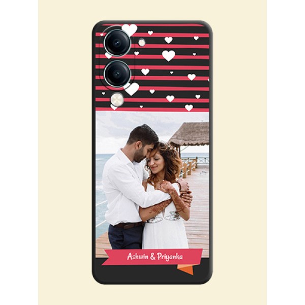 White Color Love Symbols with Pink Lines Pattern On Space Black Custom Soft Matte Mobile Back Cover - Vivo Y19e
