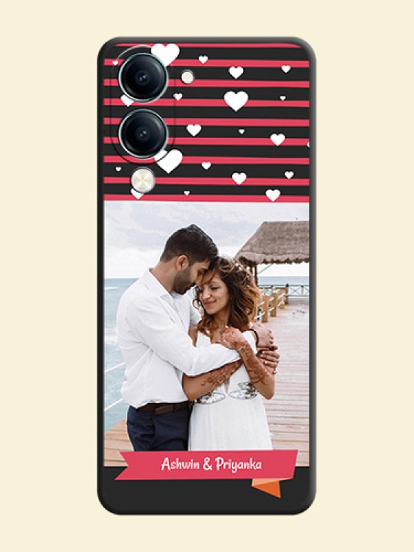 White Color Love Symbols with Pink Lines Pattern On Space Black Custom Soft Matte Mobile Back Cover - Vivo Y19e