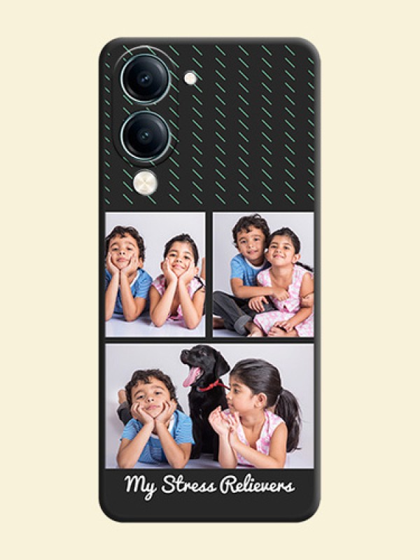 Cross Dotted Pattern with 2 Image Holder On Space Black Custom Soft Matte Mobile Back Cover - Vivo Y19e