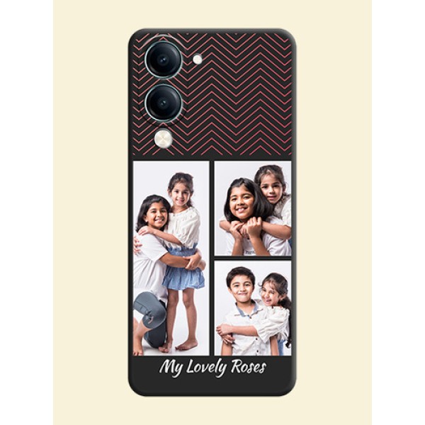 Wave Pattern with 3 Image Holder On Space Black Custom Soft Matte Mobile Back Cover - Vivo Y19e Wave Pattern with 3 Image Holder On Space Black Custom Soft Matte Mobile Back Cover - Vivo Y19e