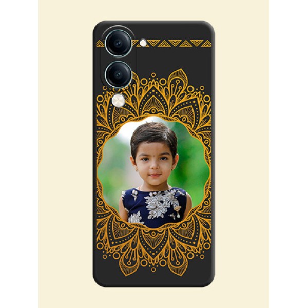 Round Image with Floral Design On Space Black Custom Soft Matte Mobile Back Cover - Vivo Y19e Round Image with Floral Design On Space Black Custom Soft Matte Mobile Back Cover - Vivo Y19e