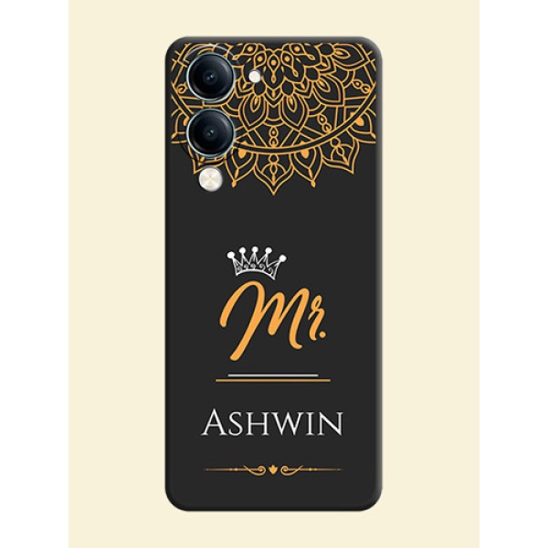 Mr Name with Floral Design On Space Black Custom Soft Matte Mobile Back Cover - Vivo Y19e Mr Name with Floral Design On Space Black Custom Soft Matte Mobile Back Cover - Vivo Y19e