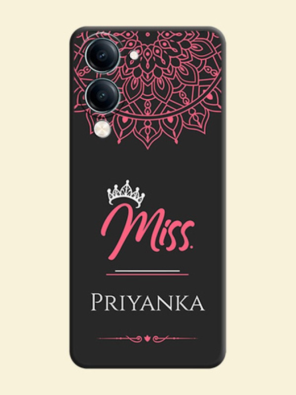 Mrs Name with Floral Design On Space Black Custom Soft Matte Mobile Back Cover - Vivo Y19e