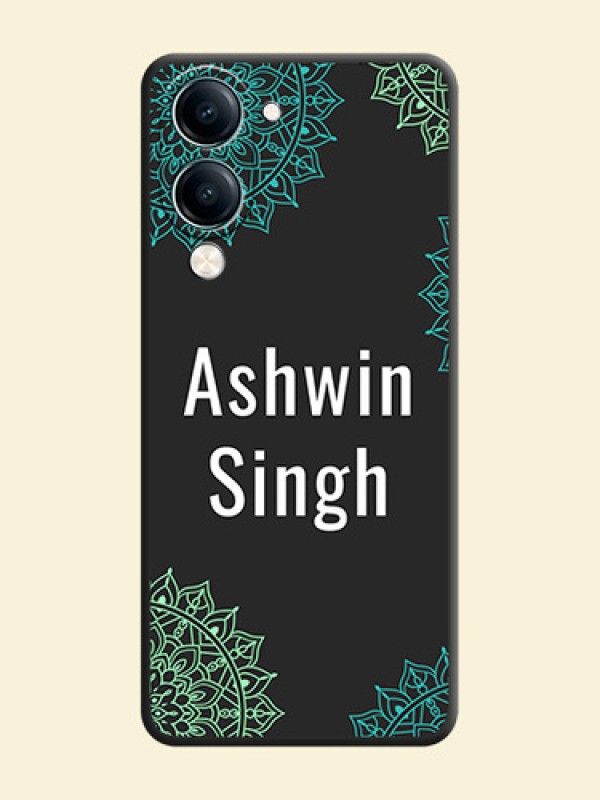 Your Name with Floral Design On Space Black Custom Soft Matte Mobile Back Cover - Vivo Y19e