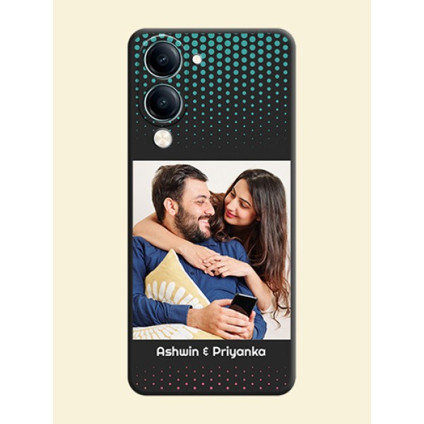 Faded Dots with Grunge Photo Frame and Text On Space Black Custom Soft Matte Mobile Back Cover - Vivo Y19e Faded Dots with Grunge Photo Frame and Text On Space Black Custom Soft Matte Mobile Back Cover - Vivo Y19e