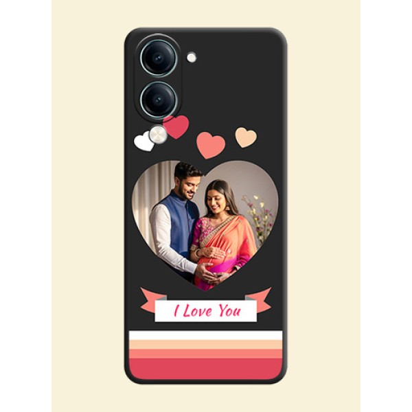Love Shaped Photo with Colorful Stripes On Space Black Custom Soft Matte Mobile Back Cover - Vivo Y19s
