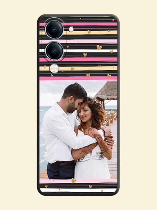 Multicolor Lines and Golden Love Symbols Design on Photo On Space Black Custom Soft Matte Mobile Back Cover - Vivo Y19s