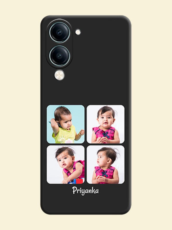 Floral Art with 6 Image Holder on Photo On Space Black Custom Soft Matte Mobile Back Cover - Vivo Y19s