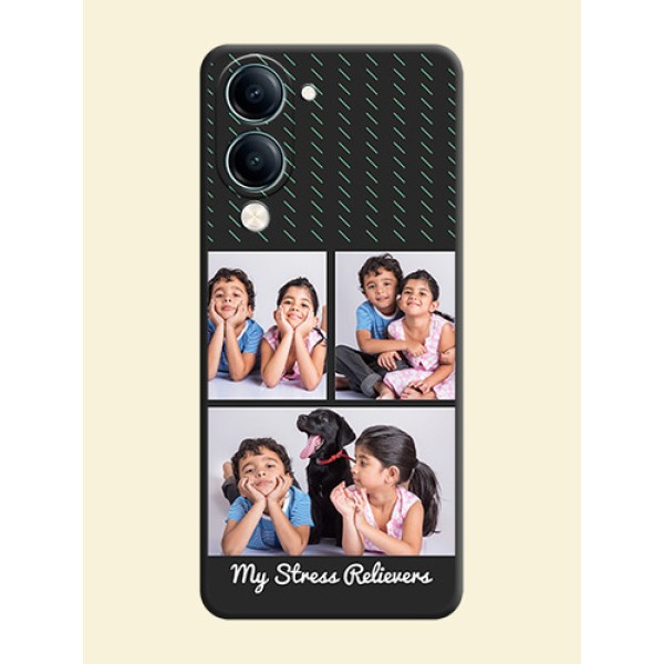 Cross Dotted Pattern with 2 Image Holder On Space Black Custom Soft Matte Mobile Back Cover - Vivo Y19s Cross Dotted Pattern with 2 Image Holder On Space Black Custom Soft Matte Mobile Back Cover - Vivo Y19s