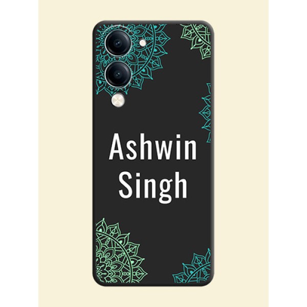 Your Name with Floral Design On Space Black Custom Soft Matte Mobile Back Cover - Vivo Y19s Your Name with Floral Design On Space Black Custom Soft Matte Mobile Back Cover - Vivo Y19s