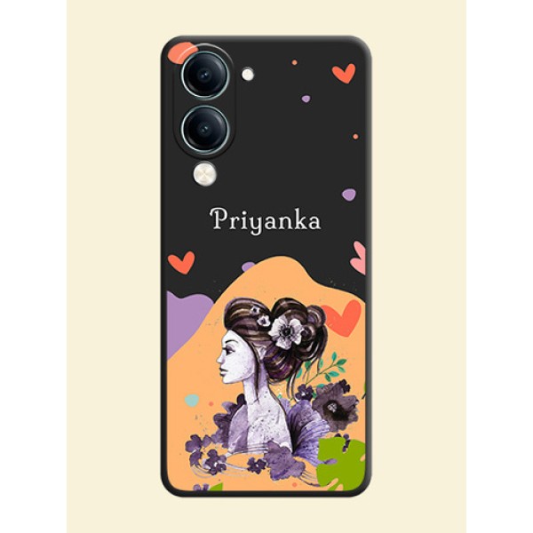 Namecase For Her With Fancy Lady Image On Space Black Custom Soft Matte Mobile Back Cover - Vivo Y19s Namecase For Her With Fancy Lady Image On Space Black Custom Soft Matte Mobile Back Cover - Vivo Y19s