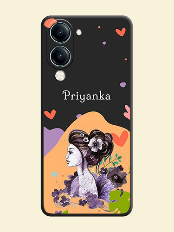 Namecase For Her With Fancy Lady Image On Space Black Custom Soft Matte Mobile Back Cover - Vivo Y19s