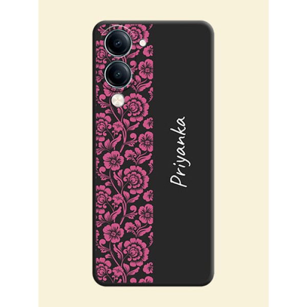 Pink Floral Pattern Design With Custom Text On Space Black Custom Soft Matte Mobile Back Cover - Vivo Y19s Pink Floral Pattern Design With Custom Text On Space Black Custom Soft Matte Mobile Back Cover - Vivo Y19s