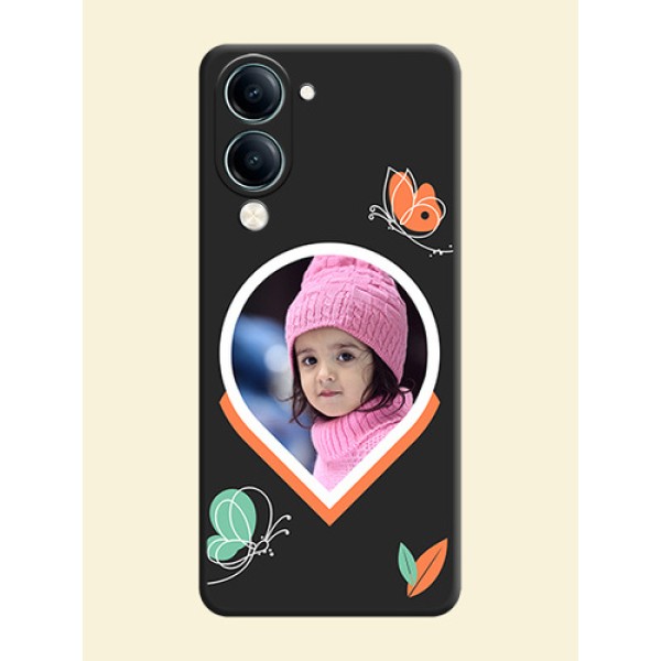 Upload Pic With Simple Butterly Design On Space Black Custom Soft Matte Mobile Back Cover - Vivo Y19s Upload Pic With Simple Butterly Design On Space Black Custom Soft Matte Mobile Back Cover - Vivo Y19s