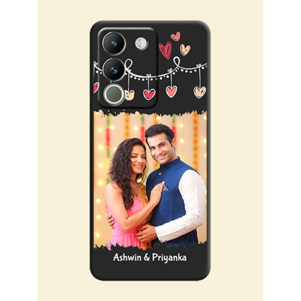 Pink Love Hangings with Name On Space Black Custom Soft Matte Mobile Back Cover - Vivo Y200 5G Pink Love Hangings with Name On Space Black Custom Soft Matte Mobile Back Cover - Vivo Y200 5G