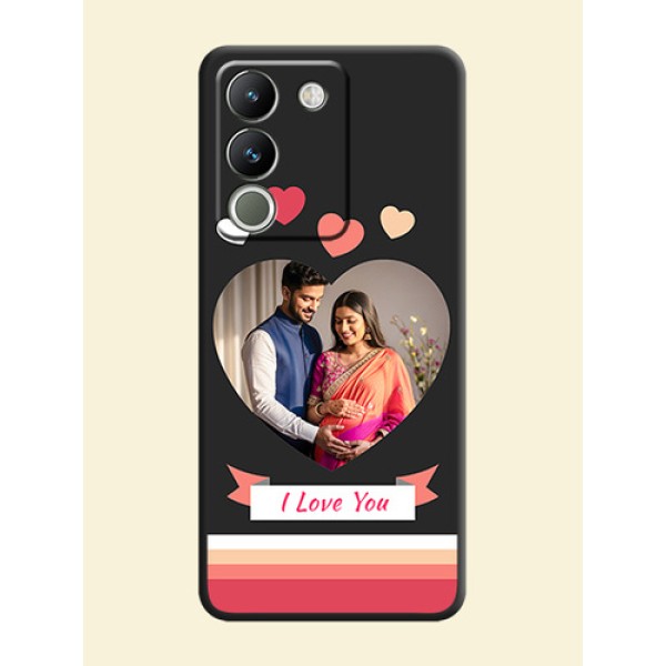 Love Shaped Photo with Colorful Stripes On Space Black Custom Soft Matte Mobile Back Cover - Vivo Y200 5G Love Shaped Photo with Colorful Stripes On Space Black Custom Soft Matte Mobile Back Cover - Vivo Y200 5G