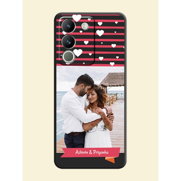 White Color Love Symbols with Pink Lines Pattern On Space Black Custom Soft Matte Mobile Back Cover - Vivo Y200 5G