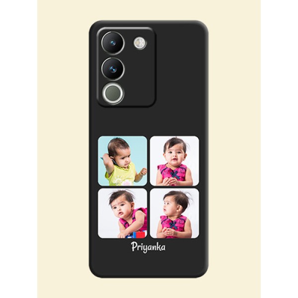 Floral Art with 6 Image Holder on Photo On Space Black Custom Soft Matte Mobile Back Cover - Vivo Y200 5G Floral Art with 6 Image Holder on Photo On Space Black Custom Soft Matte Mobile Back Cover - Vivo Y200 5G