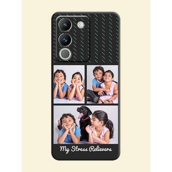Cross Dotted Pattern with 2 Image Holder On Space Black Custom Soft Matte Mobile Back Cover - Vivo Y200 5G Cross Dotted Pattern with 2 Image Holder On Space Black Custom Soft Matte Mobile Back Cover - Vivo Y200 5G