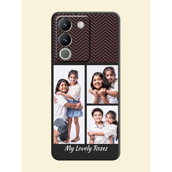 Wave Pattern with 3 Image Holder On Space Black Custom Soft Matte Mobile Back Cover - Vivo Y200 5G Wave Pattern with 3 Image Holder On Space Black Custom Soft Matte Mobile Back Cover - Vivo Y200 5G