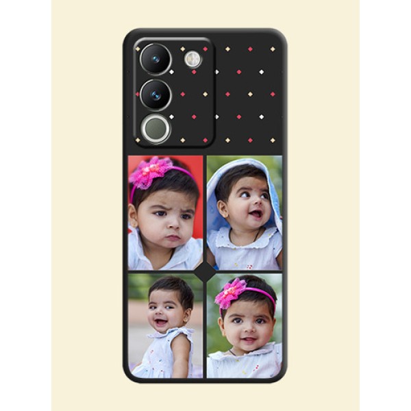 Multicolor Dotted Pattern with 4 Image Holder On Space Black Custom Soft Matte Mobile Back Cover - Vivo Y200 5G Multicolor Dotted Pattern with 4 Image Holder On Space Black Custom Soft Matte Mobile Back Cover - Vivo Y200 5G