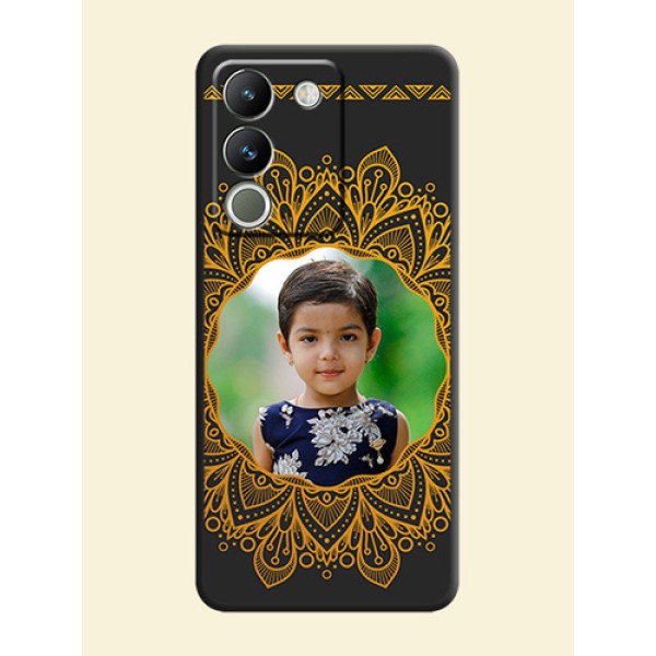 Round Image with Floral Design On Space Black Custom Soft Matte Mobile Back Cover - Vivo Y200 5G Round Image with Floral Design On Space Black Custom Soft Matte Mobile Back Cover - Vivo Y200 5G