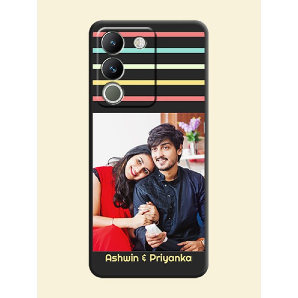 Color Stripes with Photo and Text on Photo On Space Black Custom Soft Matte Mobile Back Cover - Vivo Y200 5G Color Stripes with Photo and Text on Photo On Space Black Custom Soft Matte Mobile Back Cover - Vivo Y200 5G