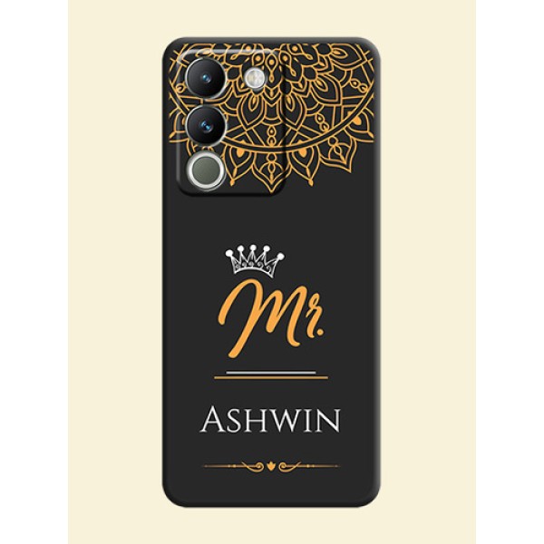 Mr Name with Floral Design On Space Black Custom Soft Matte Mobile Back Cover - Vivo Y200 5G Mr Name with Floral Design On Space Black Custom Soft Matte Mobile Back Cover - Vivo Y200 5G