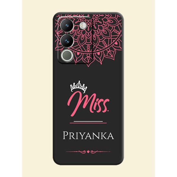 Mrs Name with Floral Design On Space Black Custom Soft Matte Mobile Back Cover - Vivo Y200 5G Mrs Name with Floral Design On Space Black Custom Soft Matte Mobile Back Cover - Vivo Y200 5G